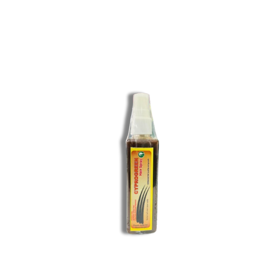 Cyprogreen Hair Spray bottle with herbal formula for scalp care and styling. Buy Nutriearth Cyprogreen Hair Spray online for healthy, shiny hair.