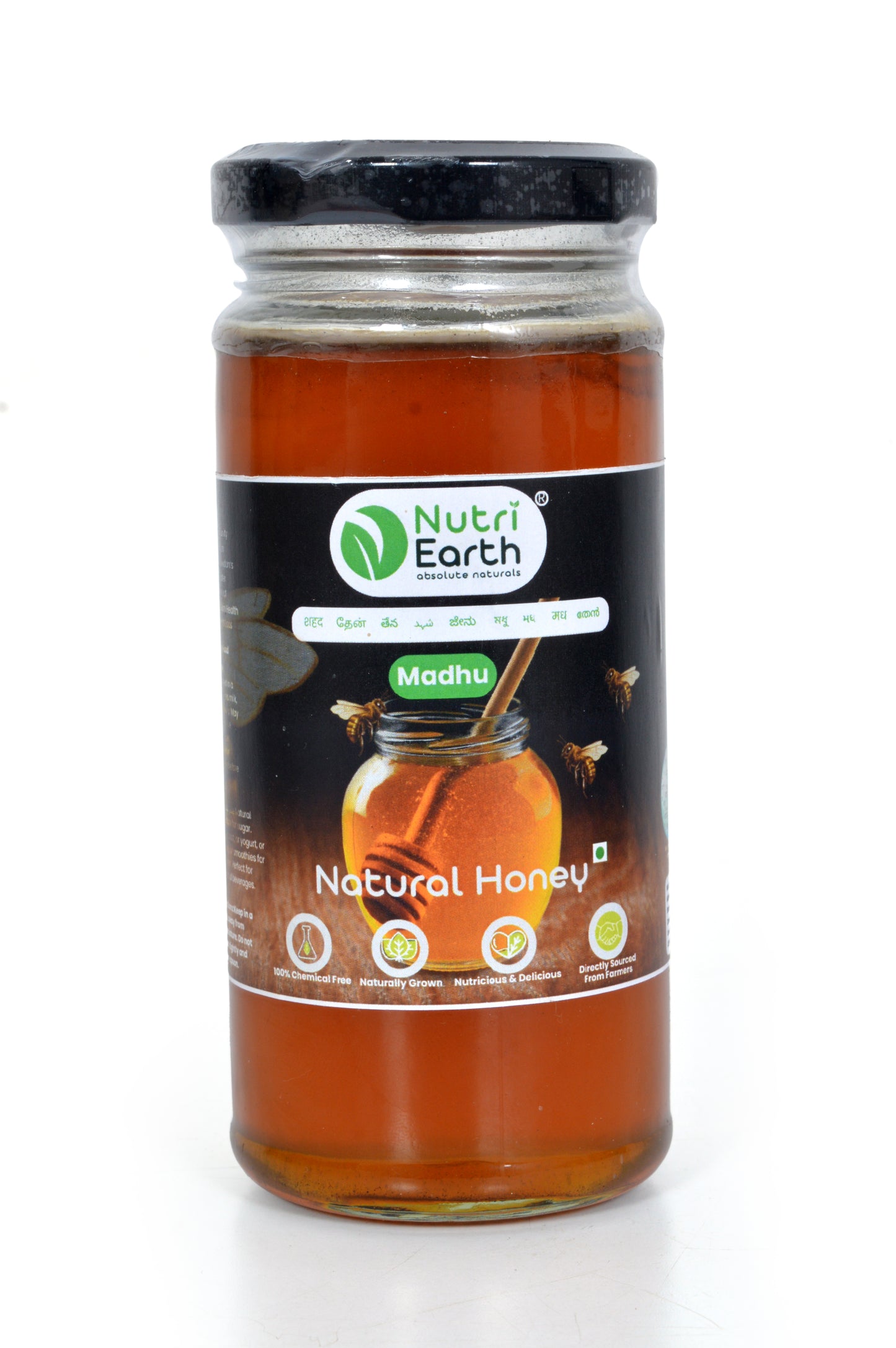 Nutriearth Natural Forest Honey in a glass jar with black lid, Buy Natural Forest Honey online.