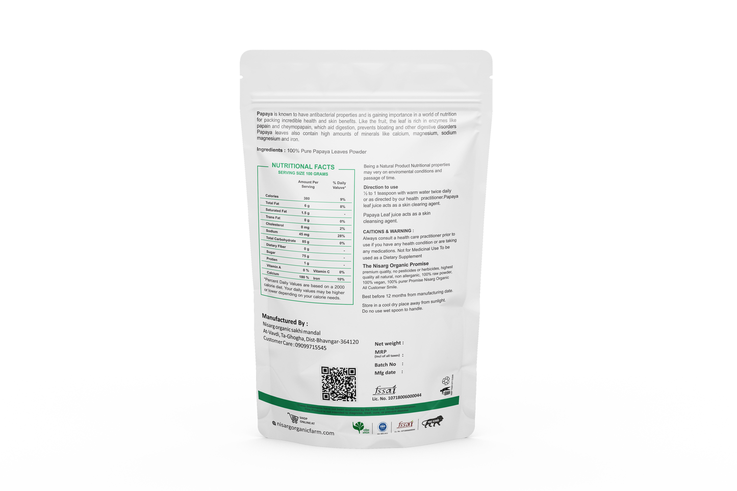 Pappaya Leaf Powder - Nutri Earth