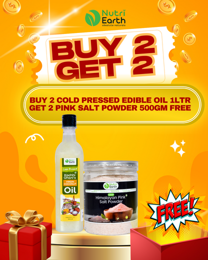 BUY 2 COLD PRESSED VIRGIN COCONUT OIL 1LTR GET 2 PINK SALT POWDER 500GM FREE