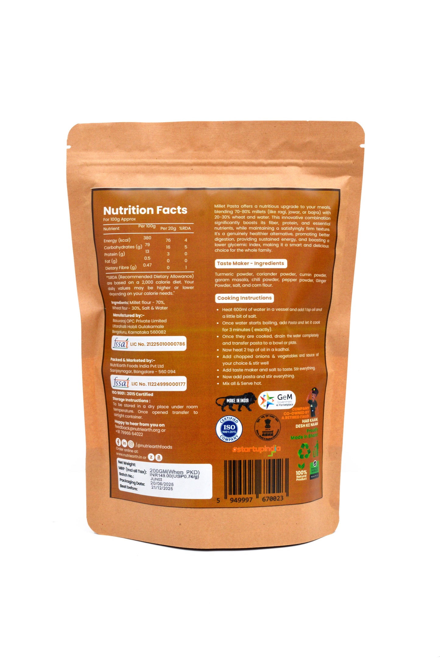 Foxtail Millet Pasta